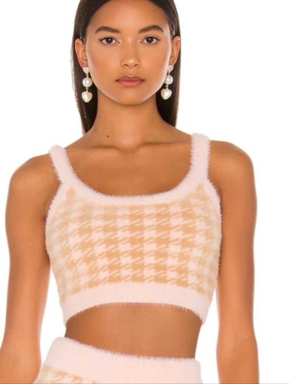 For Love & Lemons Cher Crop Sweater Tank Pink Houndstooth S